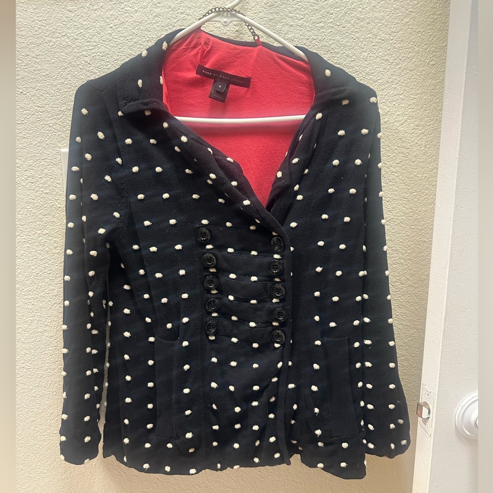 Marc Jacobs Textured Polka Dot Knit Sweater Pea Coat Cardigan Jacket Size Small